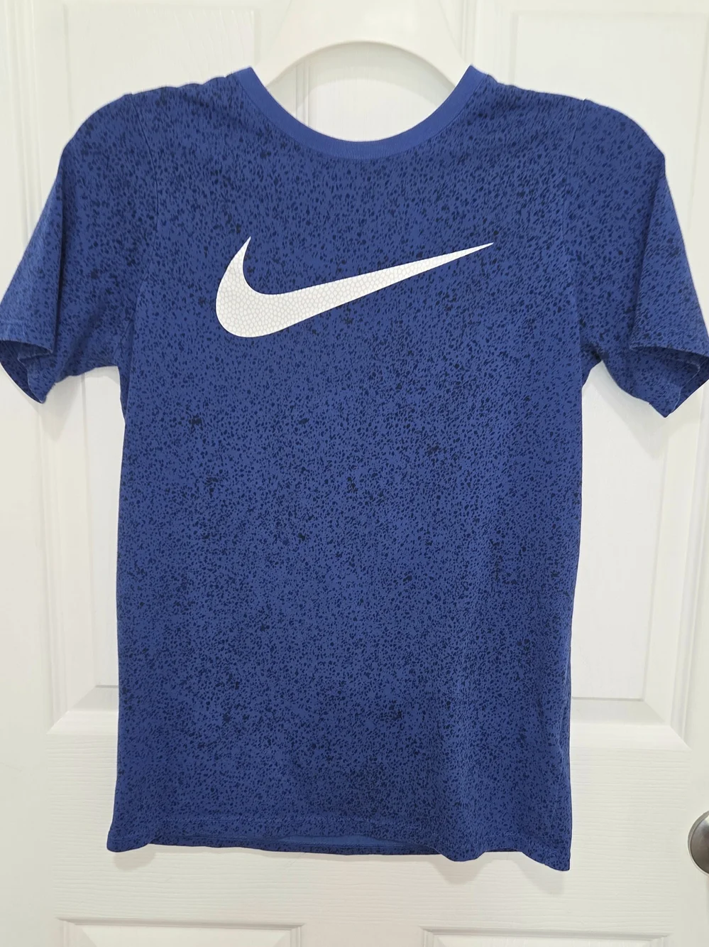 Nike Dri-Fit Boy's Short Sleeve Swoosh w/speckled T-Shirt in Blue/Black Sz Large